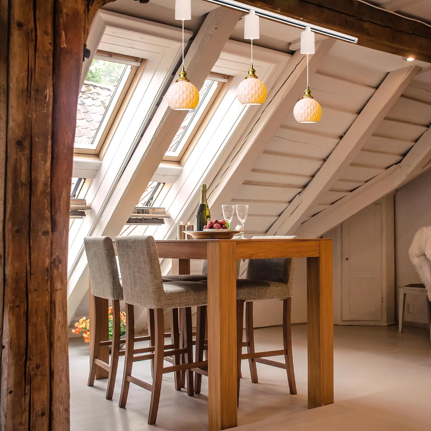Adjustable H-Track Ceiling Light with Marble Shade