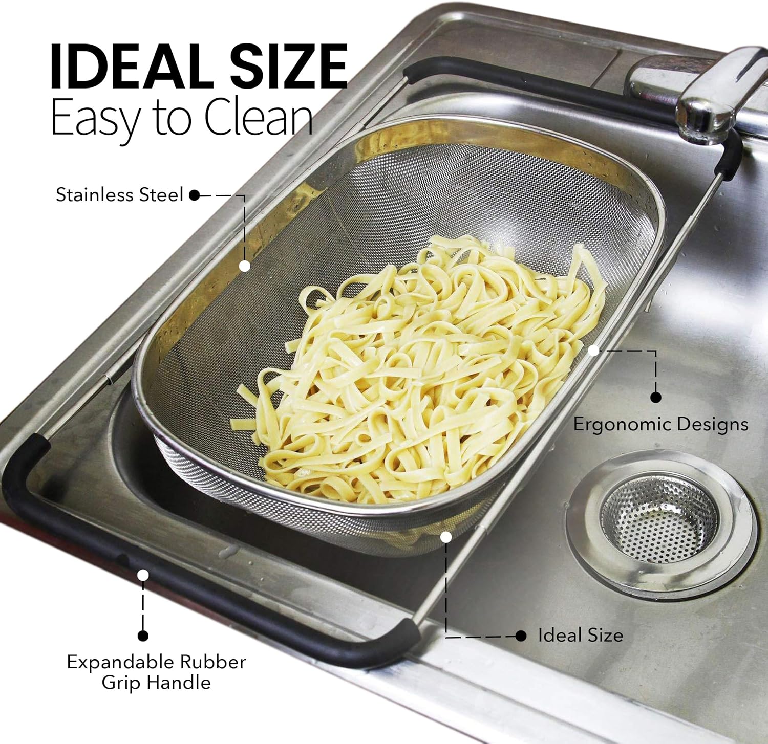 Alpine Cuisine 14x95 In Over the Sink Colander with Expandable Handle