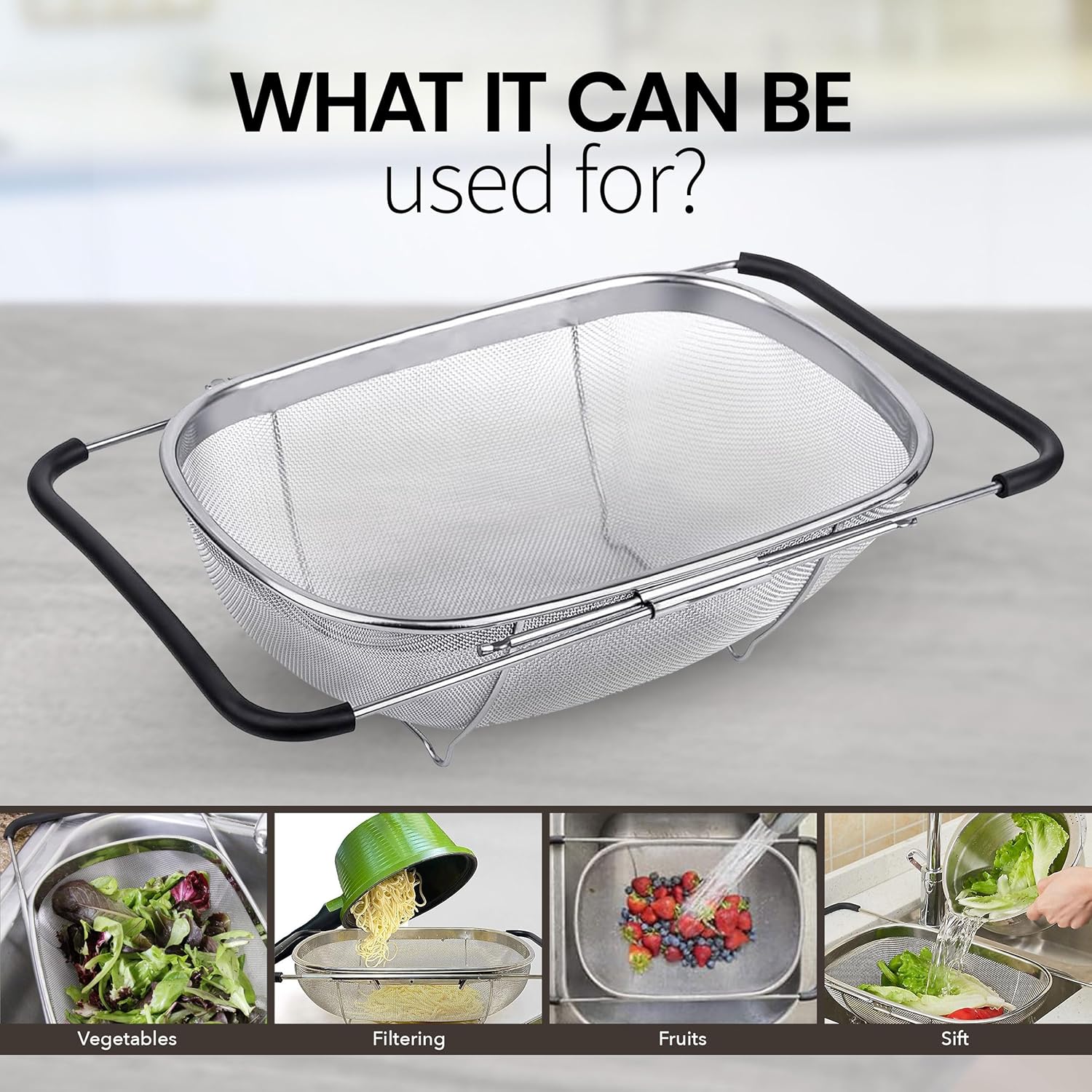Alpine Cuisine 14x95 In Over the Sink Colander with Expandable Handle