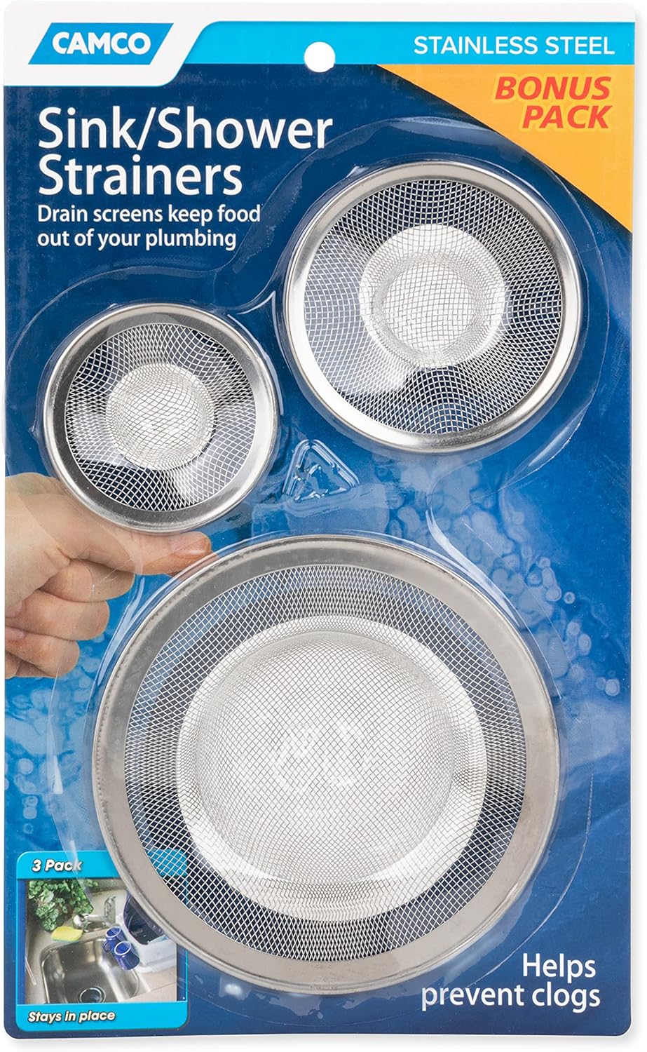Camco Drain Strainers 3-Pack - Prevent Clogs Keep Plumbing Clean