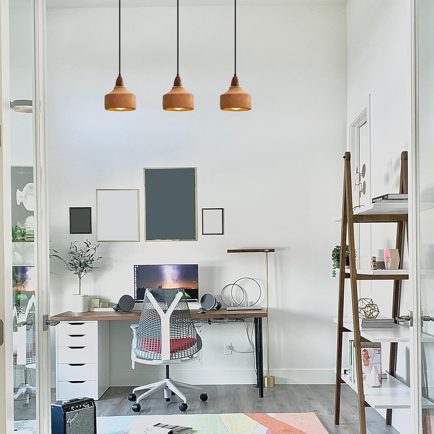 Kiven L Style 2-Wire Track Pendant Light with Brown Ceramic Globe 1